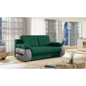 Canapea extensibila 3 locuri ELTAP, Laura, 202x79x84 cm, lemn/poliester, verde inchis/gri deschis