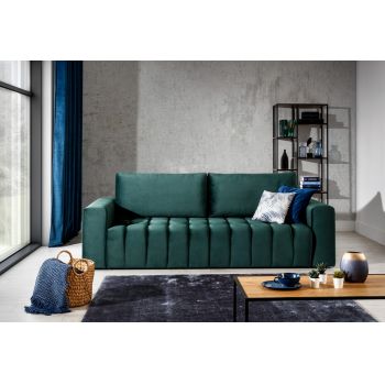 Canapea extensibila 3 locuri ELTAP, Laz03, Lazaro, 247x97x92 cm, lemn/poliester, verde inchis