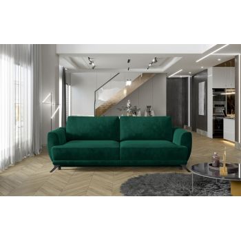 Canapea extensibila 3 locuri ELTAP, Meg08, Megis, 242x95x90 cm, lemn/poliester, verde inchis