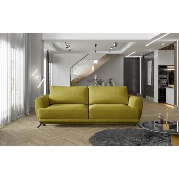 Canapea extensibila 3 locuri ELTAP, Meg10, Megis, 242x95x90 cm, lemn/poliester, mustar