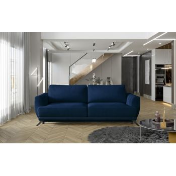 Canapea extensibila 3 locuri ELTAP, Meg11, Megis, 242x95x90 cm, lemn/poliester, albastru inchis