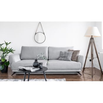 Canapea extensibila 3 locuri ELTAP, Meg12, Megis, 242x95x90 cm, lemn/poliester, gri deschis