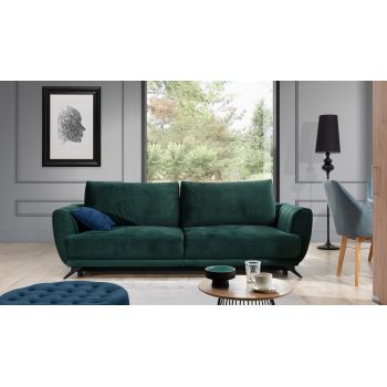 Canapea extensibila 3 locuri ELTAP, Meg28, Megis, 242x95x90 cm, lemn/poliester, verde inchis