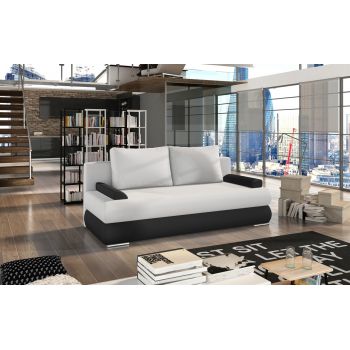 Canapea extensibila 3 locuri ELTAP, Milo, 213x95x90 cm, lemn/poliester, alb/negru