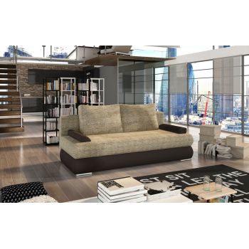 Canapea extensibila 3 locuri ELTAP, Milo, 213x95x90 cm, lemn/poliester, bej/maro inchis
