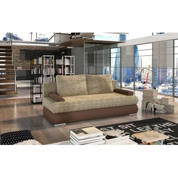 Canapea extensibila 3 locuri ELTAP, Milo, 213x95x90 cm, lemn/poliester, bej/maro