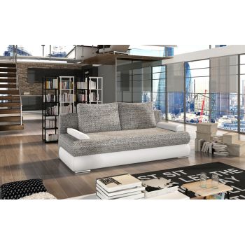 Canapea extensibila 3 locuri ELTAP, Milo, 213x95x90 cm, lemn/poliester, gri/alb