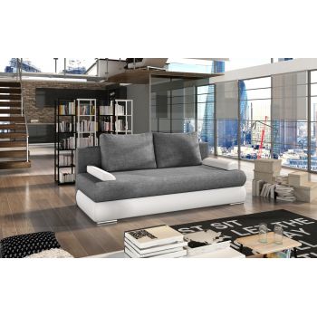 Canapea extensibila 3 locuri ELTAP, Milo, 213x95x90 cm, lemn/poliester, gri inchis/alb