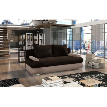 Canapea extensibila 3 locuri ELTAP, Milo, 213x95x90 cm, lemn/poliester, maro inchis/bej