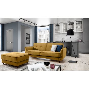 Canapea extensibila 3 locuri ELTAP, SO-BEL-41RIV, Bellis, 220x90x83 cm, lemn/poliester, mustar