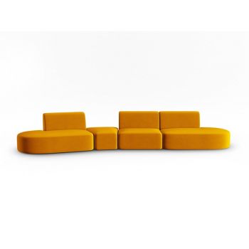 Canapea galben-muștar cu tapițerie din catifea cu colț pe partea stângă 428 cm Paolo – Milo Casa