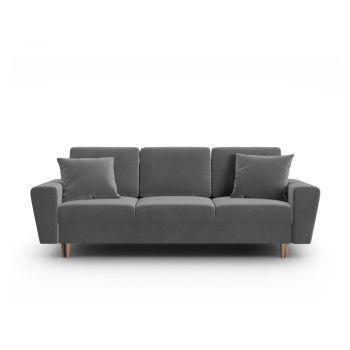 Canapea gri deschis extensibilă, cu spațiu de depozitare cu tapițerie din catifea 235 cm Kyoto – Cosmopolitan Design