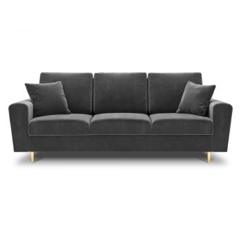 Canapea gri deschis extensibilă, cu spațiu de depozitare cu tapițerie din catifea 235 cm Kyoto – Cosmopolitan Design