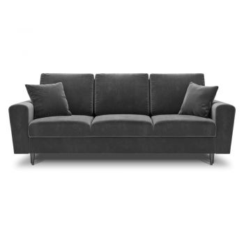 Canapea gri deschis extensibilă, cu spațiu de depozitare cu tapițerie din catifea 235 cm Kyoto – Cosmopolitan Design