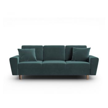 Canapea petrol extensibilă, cu spațiu de depozitare cu tapițerie din catifea 235 cm Kyoto – Cosmopolitan Design