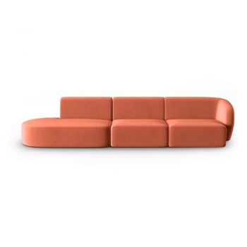 Canapea roz cu tapițerie din catifea cu colț pe partea dreaptă 311 cm Paolo – Milo Casa