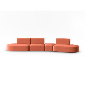 Canapea roz cu tapițerie din catifea cu colț pe partea dreaptă 428 cm Paolo – Milo Casa