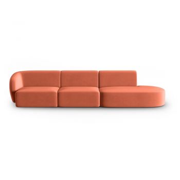 Canapea roz cu tapițerie din catifea cu colț pe partea stângă 311 cm Paolo – Milo Casa