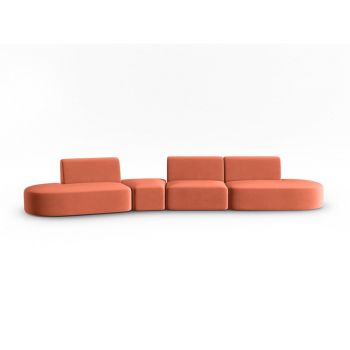 Canapea roz cu tapițerie din catifea cu colț pe partea stângă 428 cm Paolo – Milo Casa