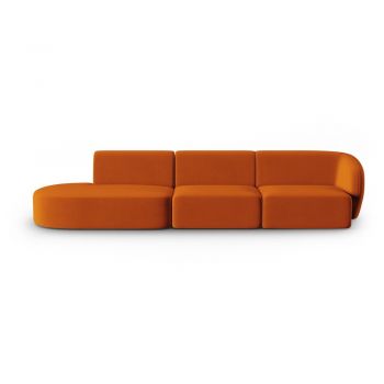 Canapea teracotă cu tapițerie din catifea cu colț pe partea dreaptă 311 cm Paolo – Milo Casa