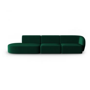 Canapea verde cu tapițerie din catifea cu colț pe partea dreaptă 311 cm Paolo – Milo Casa