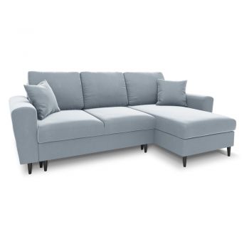 Colțar albastru deschis extensibil, cu spațiu de depozitare cu tapițerie din catifea Kyoto – Cosmopolitan Design