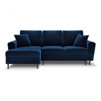 Colțar albastru extensibil, cu spațiu de depozitare cu tapițerie din catifea (cu colț pe partea stângă, cu șezlong) Kyoto – Cosmopolitan Design