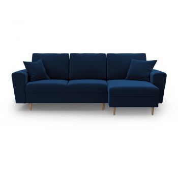 Colțar albastru extensibil, cu spațiu de depozitare cu tapițerie din catifea Kyoto – Cosmopolitan Design