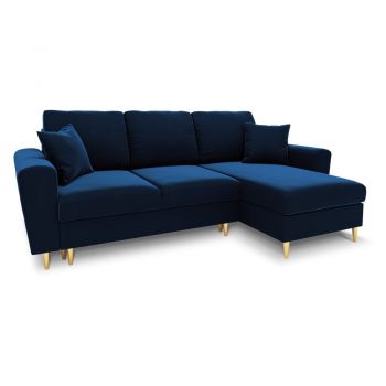 Colțar albastru extensibil/cu spațiu de depozitare cu tapițerie din catifea Kyoto – Cosmopolitan Design