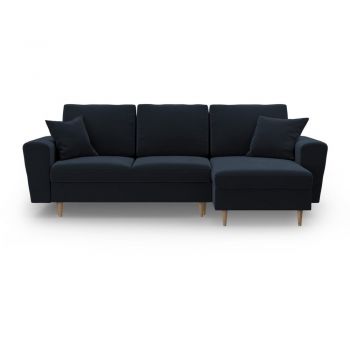 Colțar albastru închis extensibil, cu spațiu de depozitare cu tapițerie din catifea Kyoto – Cosmopolitan Design