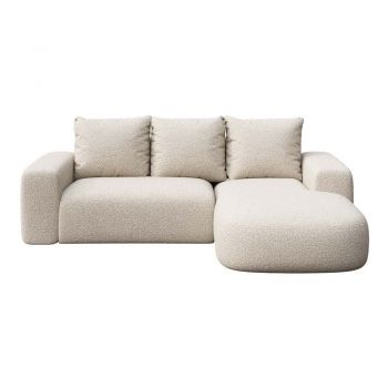 Colțar bej cu tapițerie din țesătură bouclé (cu colț pe partea dreaptă/cu șezlong) Monce – Rodier