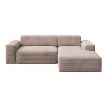 Colțar bej extensibil/cu spațiu de depozitare cu tapițerie din catifea reiată (cu colț pe partea dreaptă/cu șezlong) Villet – Rodier