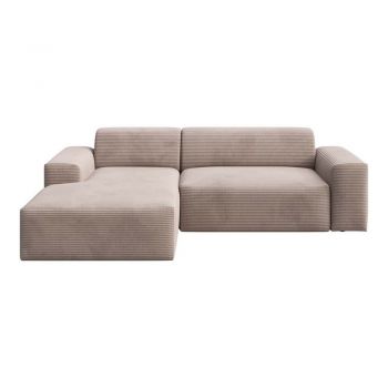 Colțar bej extensibil/cu spațiu de depozitare cu tapițerie din catifea reiată (cu colț pe partea stângă/cu șezlong) Villet – Rodier