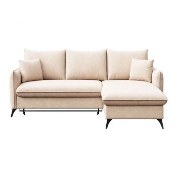 Colțar bej extensibil/cu spațiu de depozitare cu tapițerie din țesătură bouclé (cu colț pe partea dreaptă/cu șezlong) Brim – Rodier