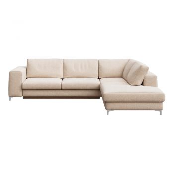 Colțar bej extensibil/cu spațiu de depozitare cu tapițerie din țesătură bouclé (cu colț pe partea dreaptă/în formă de ”L”) Rene – Rodier