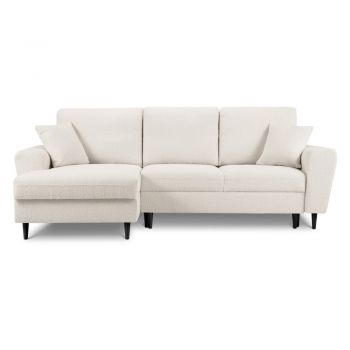 Colțar bej extensibil, cu spațiu de depozitare cu tapițerie din țesătură bouclé (cu colț pe partea stângă, cu șezlong) Kyoto – Cosmopolitan Design