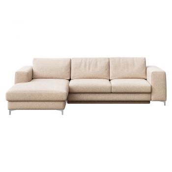 Colțar bej extensibil/cu spațiu de depozitare cu tapițerie din țesătură bouclé (cu colț pe partea stângă/cu șezlong) Rene – Rodier