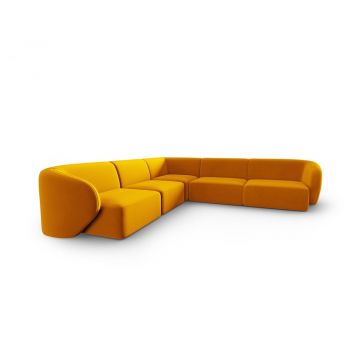 Colțar galben muștar cu tapițerie din catifea Paolo – Milo Casa