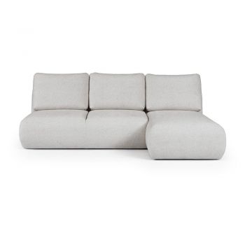 Colțar gri deschis cu tapițerie din țesătură bouclé (cu colț pe partea dreaptă/cu șezlong) Mirel – Rodier