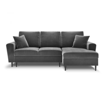 Colțar gri deschis extensibil, cu spațiu de depozitare cu tapițerie din catifea (cu colț pe partea dreaptă, cu șezlong) Kyoto – Cosmopolitan Design