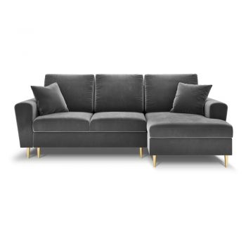 Colțar gri deschis extensibil, cu spațiu de depozitare cu tapițerie din catifea (cu colț pe partea dreaptă, cu șezlong) Kyoto – Cosmopolitan Design