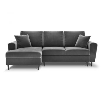 Colțar gri deschis extensibil, cu spațiu de depozitare cu tapițerie din catifea (cu colț pe partea stângă, cu șezlong) Kyoto – Cosmopolitan Design