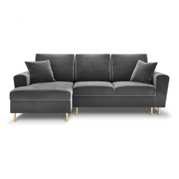 Colțar gri deschis extensibil, cu spațiu de depozitare cu tapițerie din catifea (cu colț pe partea stângă, cu șezlong) Kyoto – Cosmopolitan Design