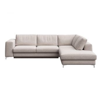 Colțar gri deschis extensibil/cu spațiu de depozitare cu tapițerie din țesătură bouclé (cu colț pe partea dreaptă/în formă de ”L”) Rene – Rodier