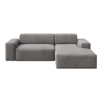 Colțar gri extensibil/cu spațiu de depozitare cu tapițerie din catifea reiată (cu colț pe partea dreaptă/cu șezlong) Villet – Rodier