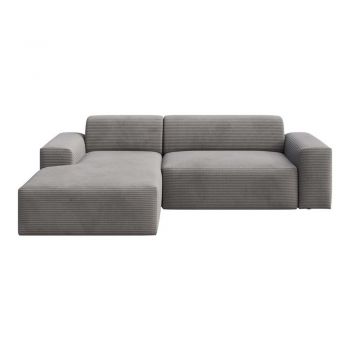 Colțar gri extensibil/cu spațiu de depozitare cu tapițerie din catifea reiată (cu colț pe partea stângă/cu șezlong) Villet – Rodier