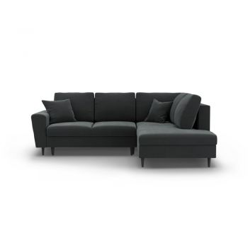 Colțar gri închis extensibil, cu spațiu de depozitare cu tapițerie din catifea (cu colț pe partea dreaptă-în formă de ”L”) Kyoto – Cosmopolitan Design