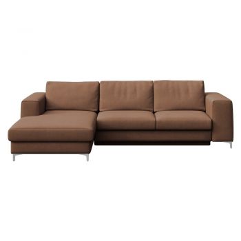 Colțar maro extensibil/cu spațiu de depozitare cu tapițerie din catifea (cu colț pe partea stângă/cu șezlong) Rene – Rodier