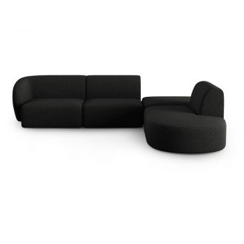 Colțar negru cu tapițerie din chenille (cu colț pe partea dreaptă, în formă de ”L”) Paolo – Milo Casa