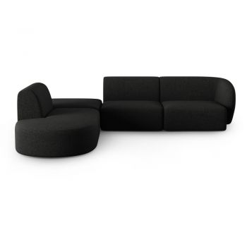 Colțar negru cu tapițerie din chenille (cu colț pe partea stângă, în formă de ”L”) Paolo – Milo Casa